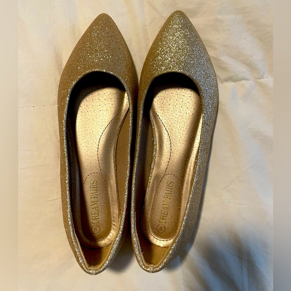 Gold glitter Flats. Used once for a wedding.